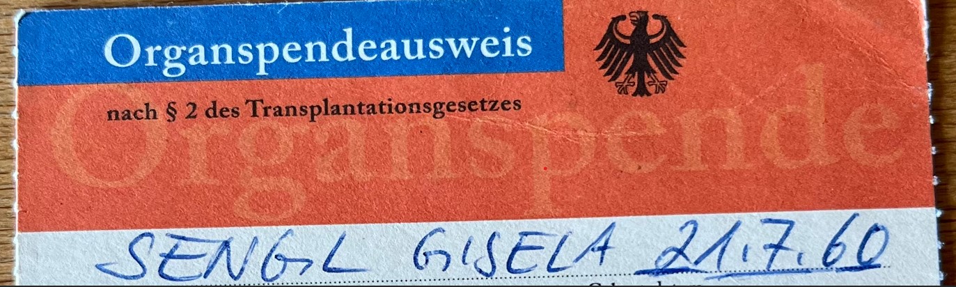 Organspendeausweis Gisela Sengl